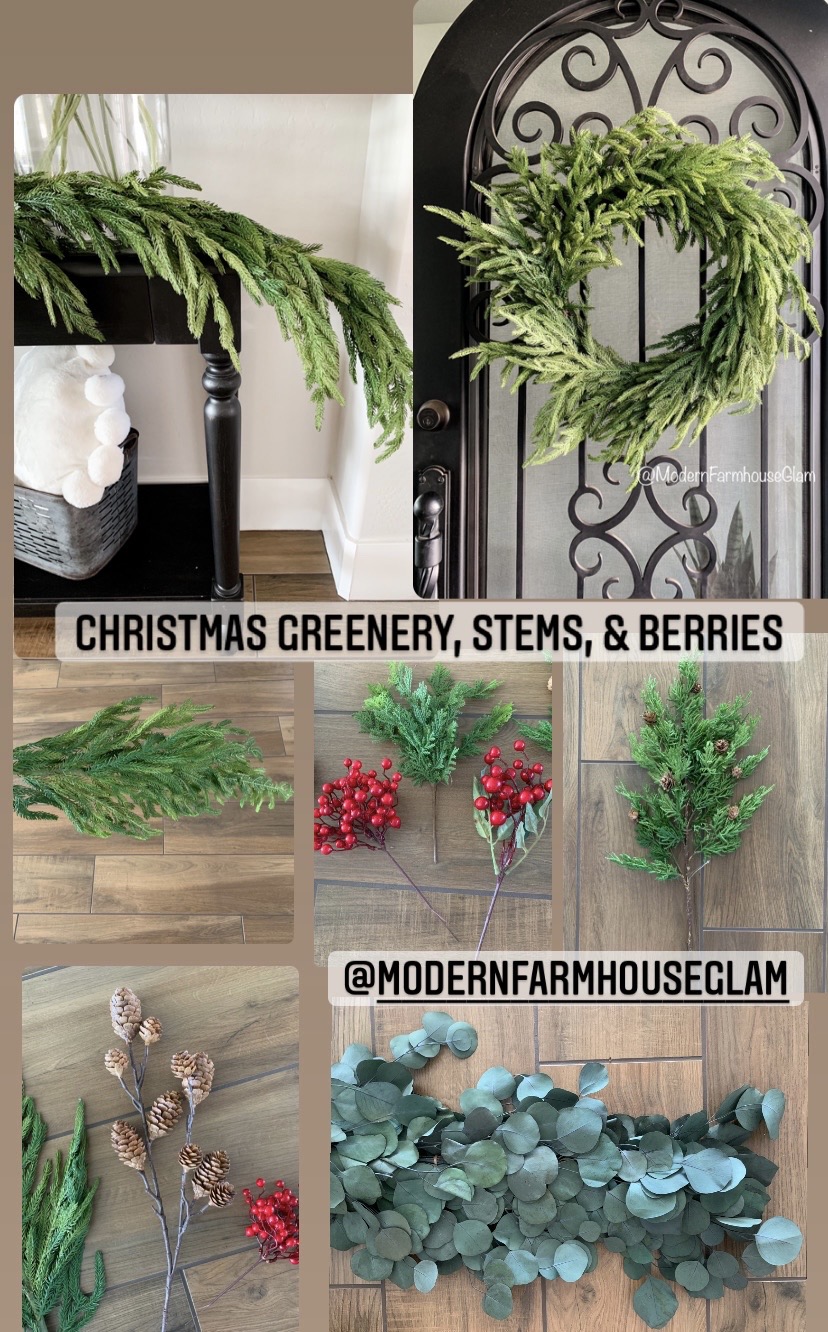 Realistic looking Christmas Greenery, Stems, & Garland at Modern Farmhouse  Glam
