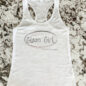 MERCH-Glam Girl Tank Top, Racer Back (White/Grey/Light Pink)Free ShippingVery flattering fit! Not too tight, not too baggy.  Nice soft quality material.  Recommended to size up! I'm wearing a medium.