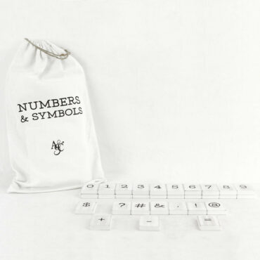 Wooden Numbers/Symbols 9" X 17.5" X .25" Bag of 30 pcs 1.5" X 1.75" X .25" (Newspaper Numbers & Symbols), White/Black
