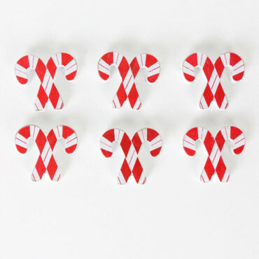 Christmas Candy Canes, small wooden, set of 6,  2" X 1.75" X .25"