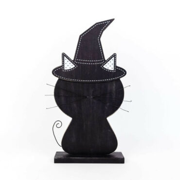 9.5x15x2 Halloween Wooden Black Cat on Stand