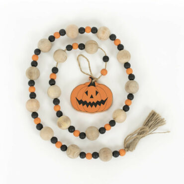 35x3x1 Pumpkin Wooden Beads with Tassel, Fall Home Decor