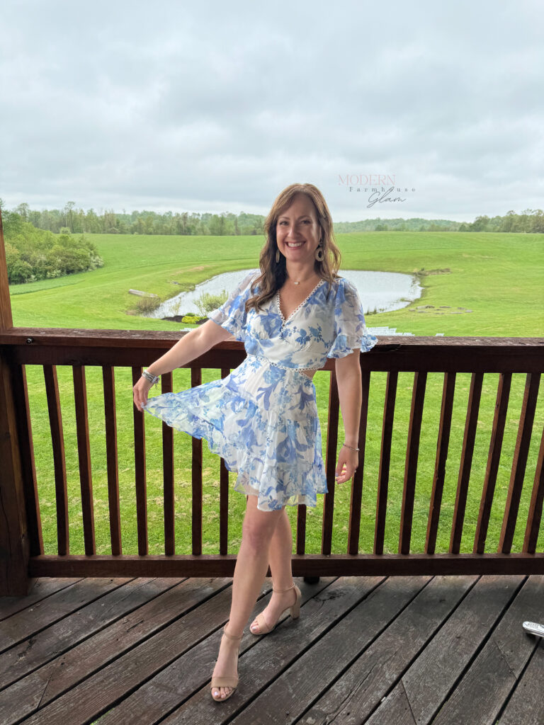 short blue and white floral dress 