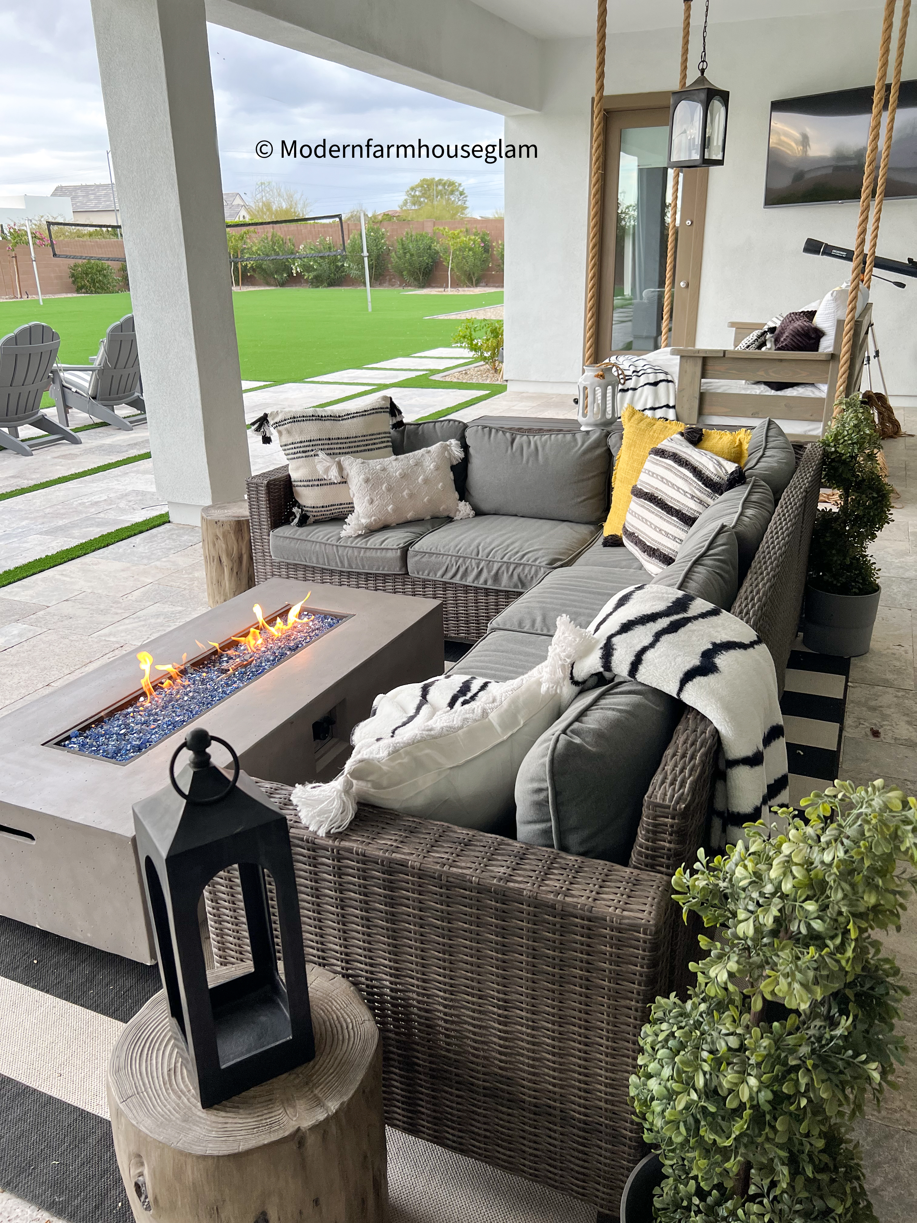 outdoor patio furniture and fire table