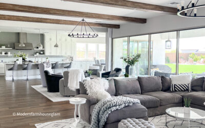 Wood Beams in Greatroom at Modern Farmhouse Glam