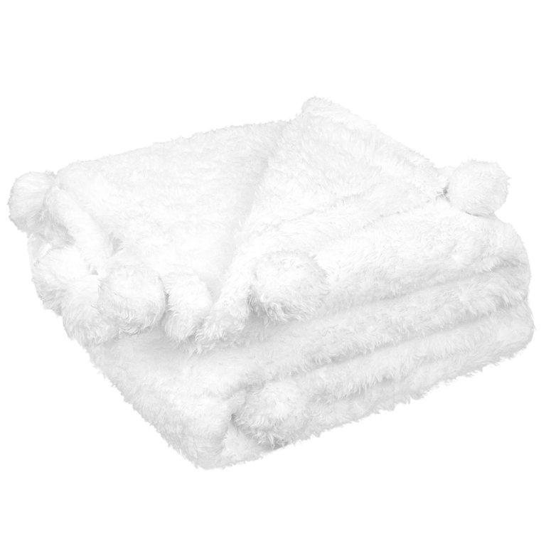 white Pom Pom blanket